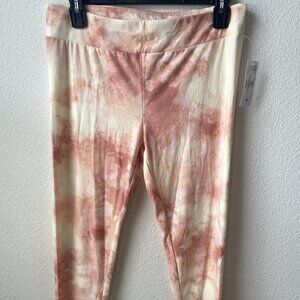 Time & Tru Womens Pink & Cream High Rise Knit Capri Leggings M (8-10)